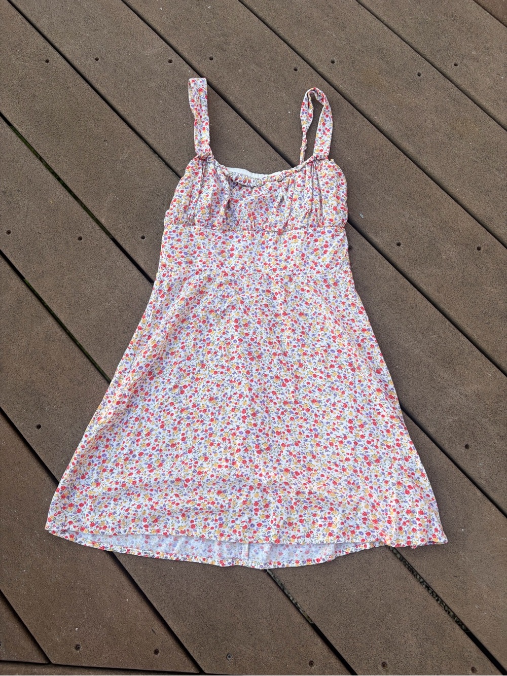 Altar'd State White Floral Mini Dress with Pink and Yellow Accents